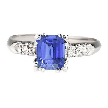 Anello Anniversary con diamante smeraldo zaffiro blu 3 carati in oro bianco 14K