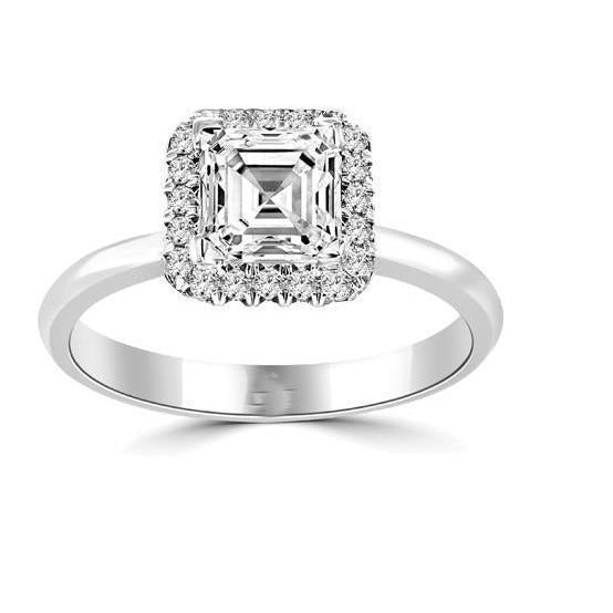 Anello Asscher E Naturale Diamante Taglio Rotondo 2,75 Carati In Oro Bianco 14K