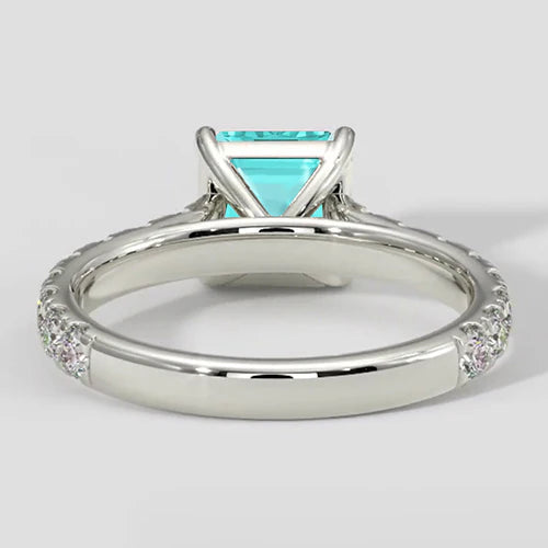 Anello Asscher Paraiba da 1,75 carati con fascia in pavé