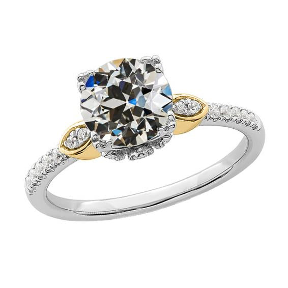 Anello Bicolore Tondo Vecchio Minatore Genuino Diamante Con Accenti 3,50 Carati