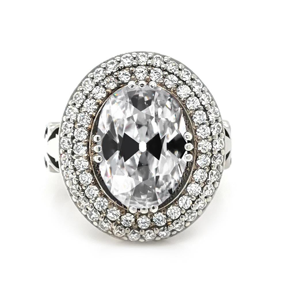 Anello Con Doppio Alone Ovale Con Naturale Diamante A Taglio Antico A Tripla Polo, 8 Carati