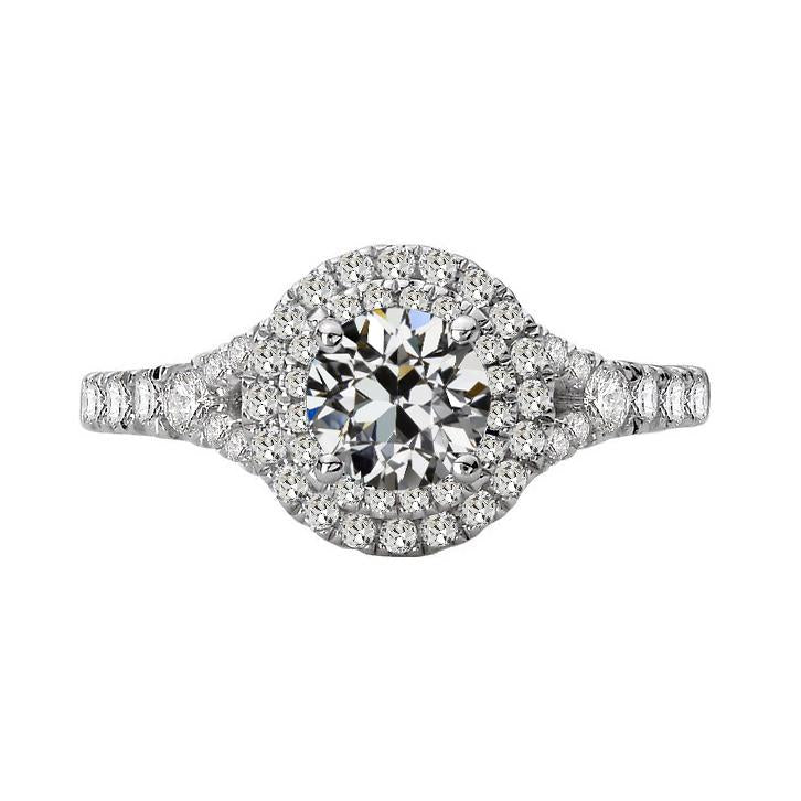 Anello Con Doppio Alone Rotondo Vecchio Minatore Vero Diamante Split Shank Pave Set 5 Carati