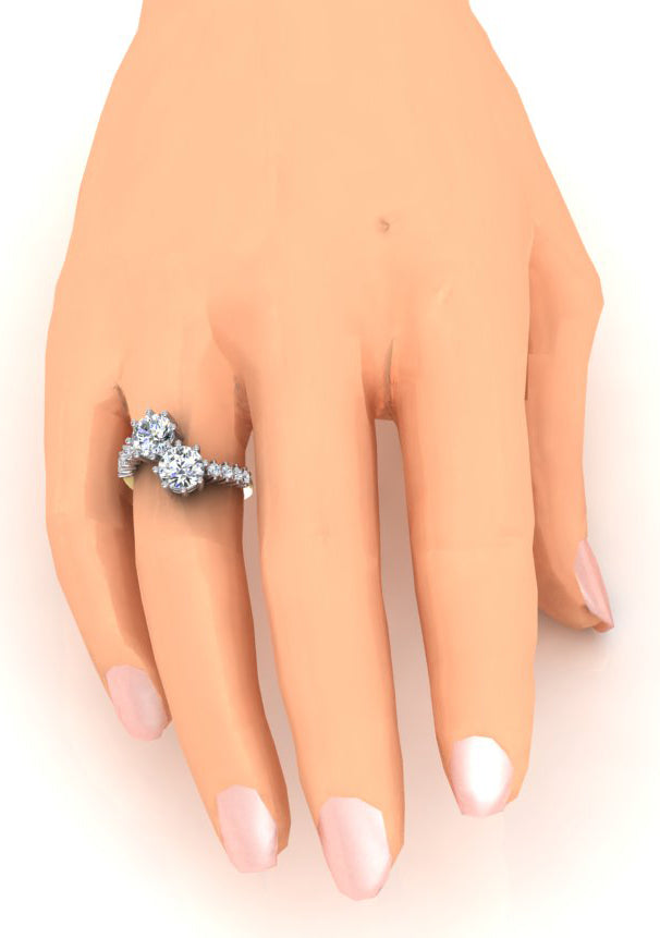Anello Con Due Diamanti Taglio Brillante Da 3,30 Ct In Oro Bianco 14 Carati
