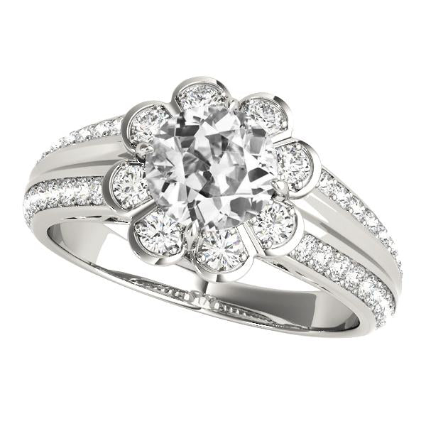 Anello Con Genuino Diamante Rotondo Taglio Antico Halo Stile Fiore 5 Carati Con Gambo Affusolato