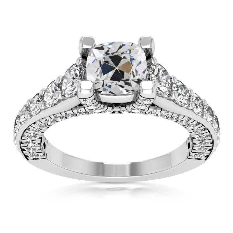 Anello Con Genuino Diamanti Taglio Vecchio Miniera Con Accenti Oro 8 Carati