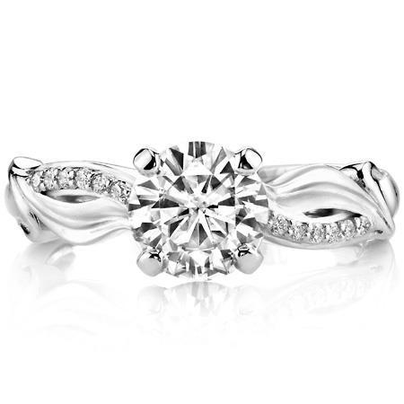 Anello Con Naturale Diamante Rotondo Con Gambo Ritorto Da 2 Carati Con Accenti