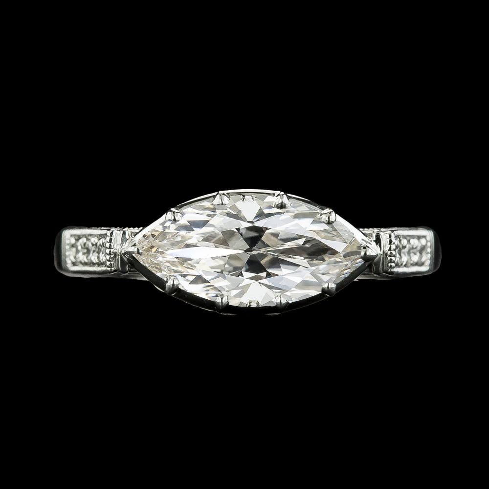 Anello Con Naturale Diamante Taglio Antico Rotondo E Marquise, Gioielli In Oro 14K 5.50 Carati
