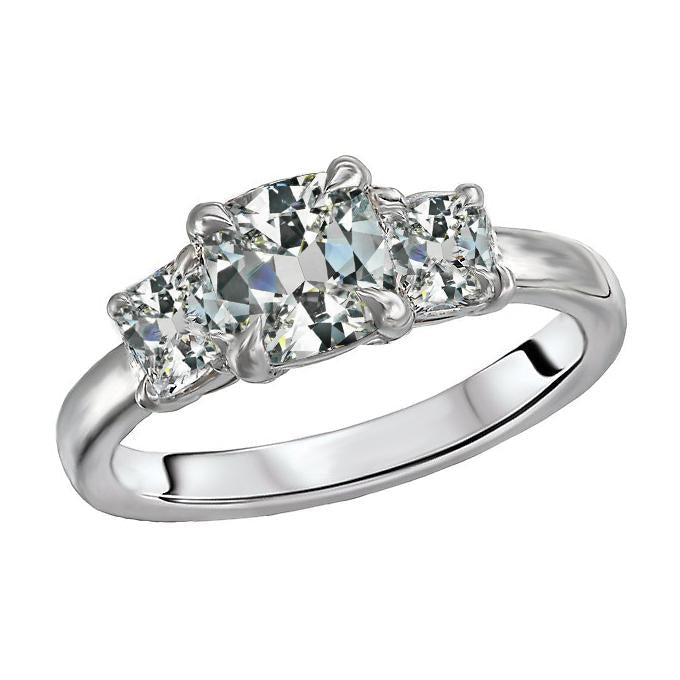 Anello Con Naturale Diamanti Eagle Claws Cushion Old Miner 7 Carati 4 Punte Incastonate Tre Pietre