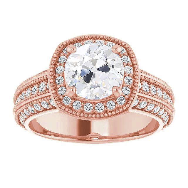Anello Con Vero Diamante Rotondo Taglio Antico Halo Stile Vintage 4,75 Carati In Oro Rosa