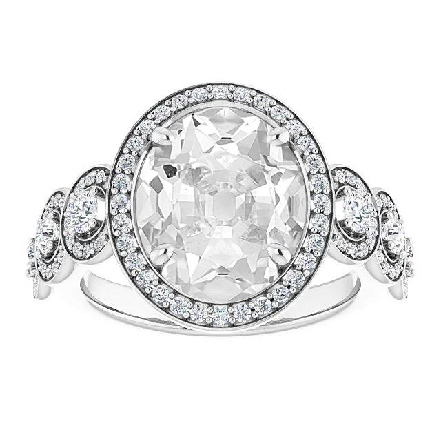 Anello Da Donna Con Anello Ovale Con Vero Diamanti A Taglio Antico In Miniera, 12,50 Carati