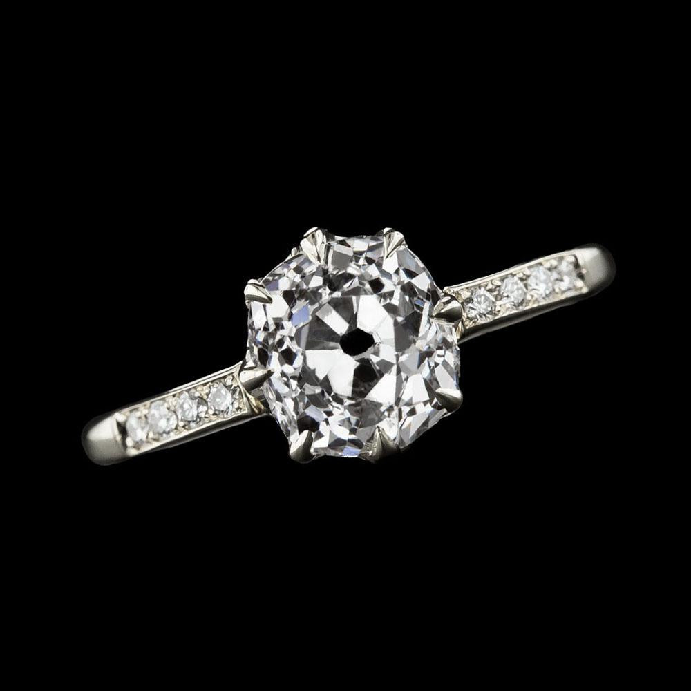 Anello Da Donna Con Genuino Diamante Rotondo A Taglio Vecchio Con Dente D'Aquila E Oro Da 3,25 Carati