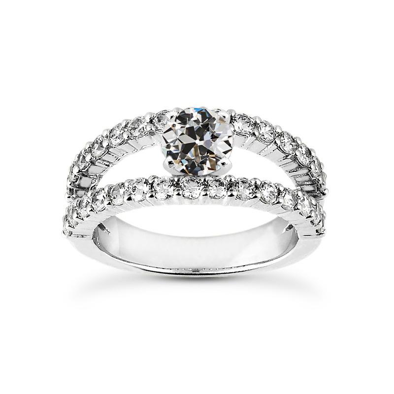 Anello Da Donna Con Genuino Diamante Taglio Antico Rotondo, Gambo Diviso, Oro 14K, 3,50 Carati