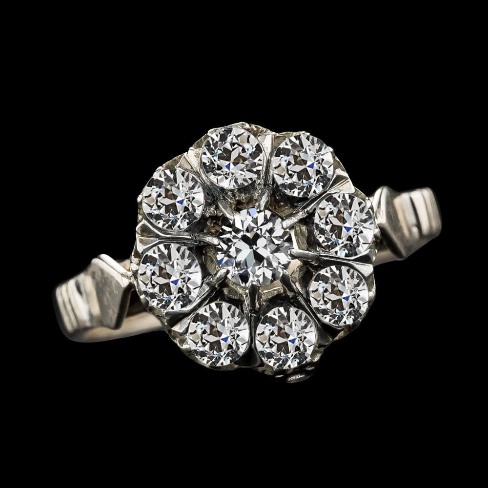 Anello Da Donna Con Naturale Diamante Tondo Taglio Antico Stile Vintage 9 Carati
