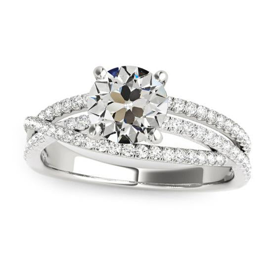 Anello Da Donna Con Naturale Diamanti A Taglio Antico Rotondo Con Pavé Di 5 Carati In Oro Bianco 14K