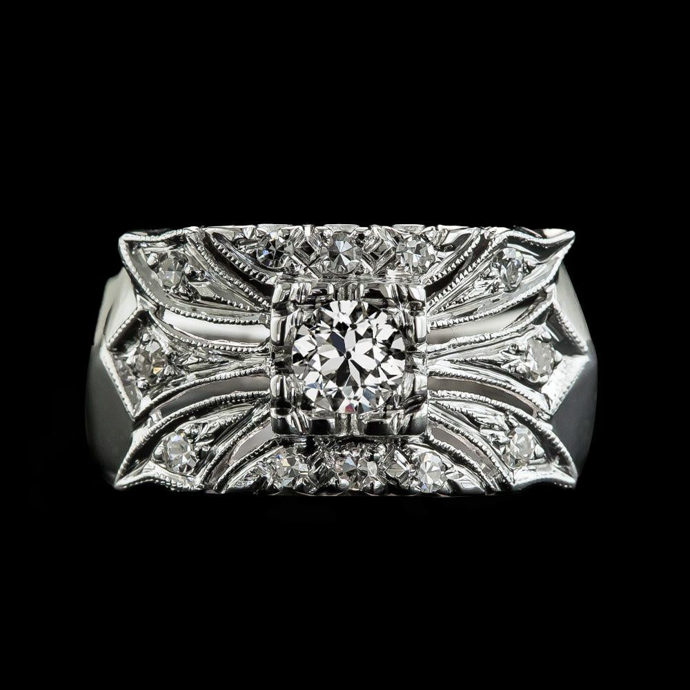 Anello Da Donna Con Naturale Diamanti Da Minatore Vecchio Stile Vintage Oro 2 Carati Milgrain
