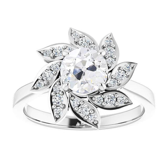 Anello Da Donna Halo Vecchio Minatore Naturale Diamante Prong Set Flower Style 4,50 Carati