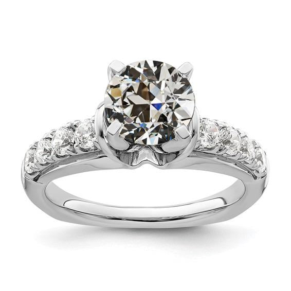 Anello Da Donna Il Giro Vecchio Minatore Naturale Diamante 14K White Gold 3.50 Carati