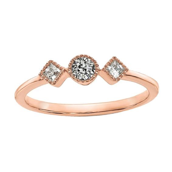 Anello Da Donna In Oro Con 3 Pietre Princess & Il Giro Vecchio Taglio Naturale Diamante 1,75 Carati