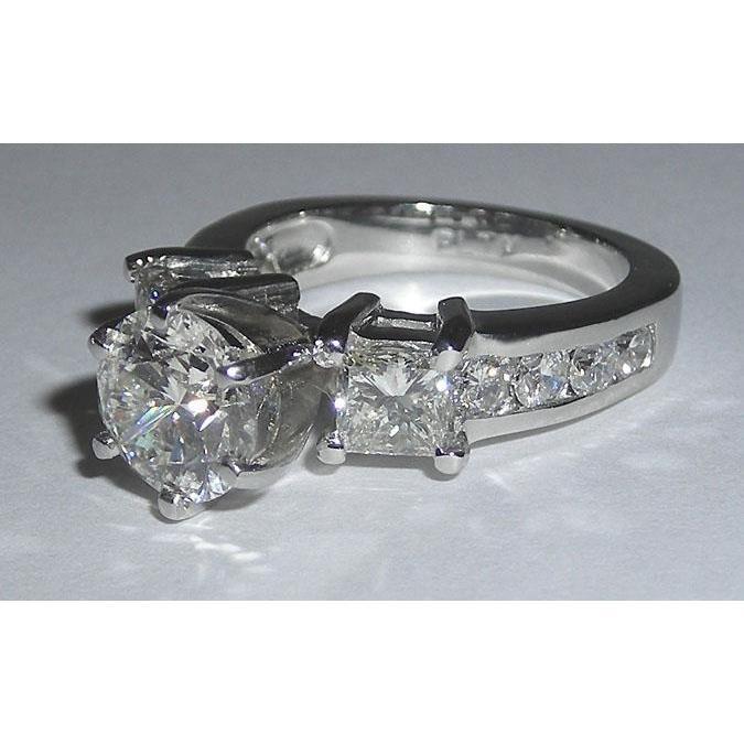 Anello Da Donna In Oro Con Genuino Diamanti Da 5 Carati Con Tre Gioielli In Pietra Nuovo