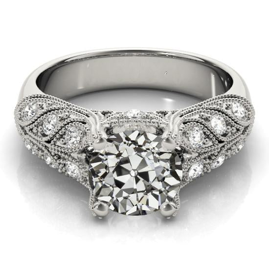 Anello Da Donna In Stile Antico Con Vero Diamante Taglio Vecchia Miniera 3,50 Carati In Oro