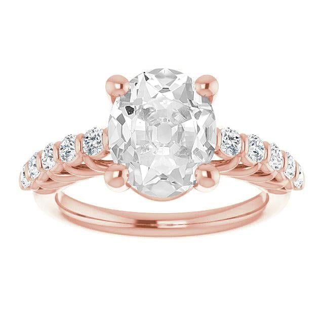 Anello Da Donna Ovale Con Genuino Diamante Europeo Antico, Set 6,50 Carati