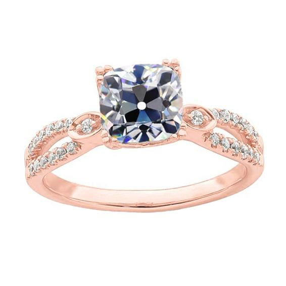 Anello Da Donna Rotondo E Cuscino Con Vero Diamante Taglio Vecchio Gambo Diviso 5.50 Carati
