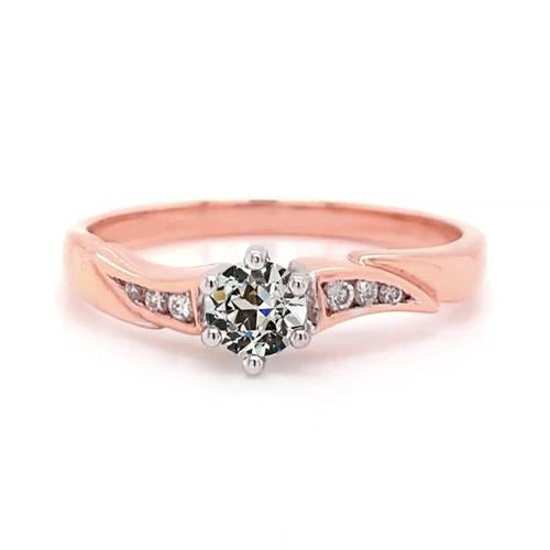 Anello Di Fidanzamento Bicolore Rotondo Vecchio Minatore Naturale Diamante 1,25 Carati
