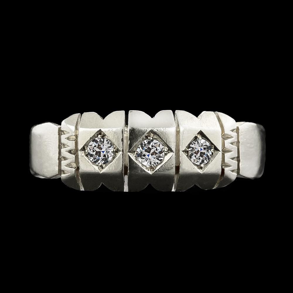 Anello Di Fidanzamento Con 3 Pietre In Stile Antico Vecchio Mio Naturale Diamante Taglio 0,75 Carati
