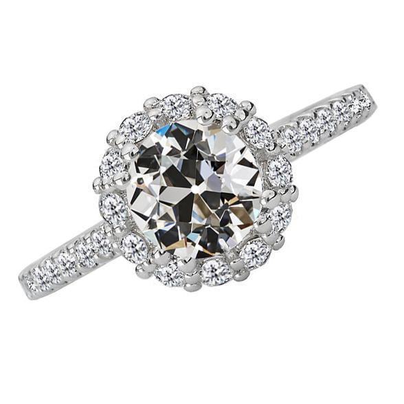 Anello Di Fidanzamento Con Anello Di Fidanzamento Con Genuino Diamante Rotondo Vecchio Miniera Taglio Oro Bianco 5,50 Carati