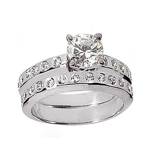 Anello Di Fidanzamento Con Anello Rotondo Con Genuino Diamanti. 1.75 Carati. Oro Bianco 14K