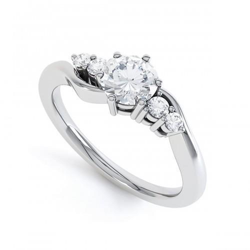 Anello Di Fidanzamento Con Cinque Naturale Diamanti Rotondi In Pietra Da 1,85 Carati In Oro Bianco 14K