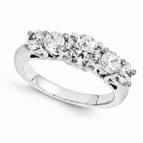 Anello Di Fidanzamento Con Cinque Pietre Di Vero Diamante 2 Carati In Oro Bianco 14K