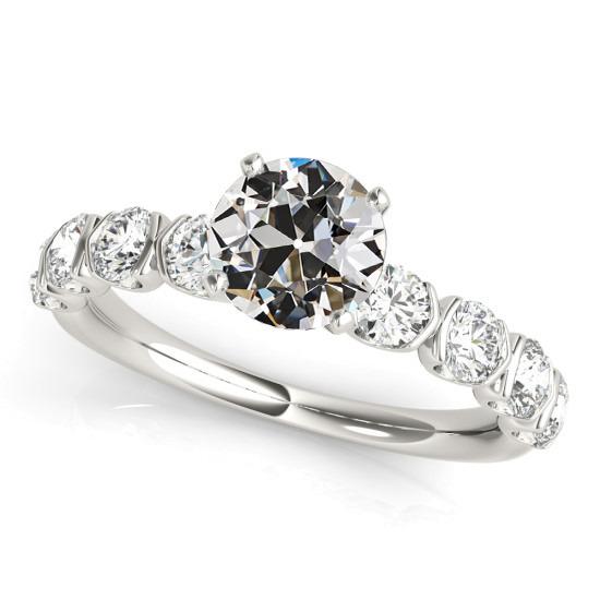 Anello Di Fidanzamento Con Genuino Diamante A Taglio Antico, Mezza Castone, Set 4 Carati