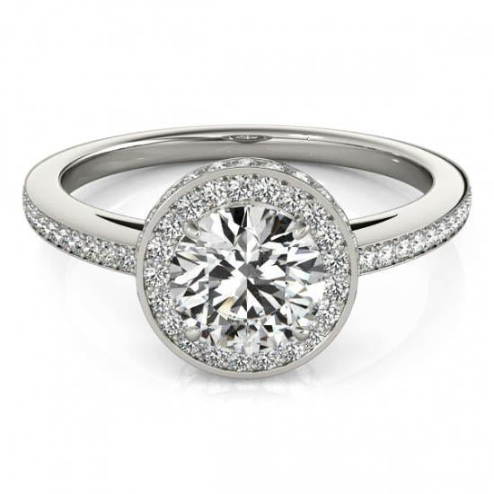 Anello Di Fidanzamento Con Genuino Diamante Brillante Rotondo Halo 2.60 Carati In Oro Bianco 14K