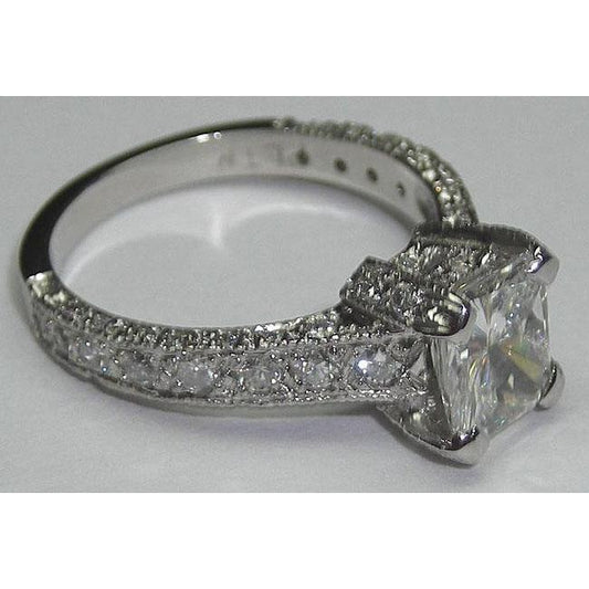 Anello Di Fidanzamento Con Genuino Diamante Da 3.50 Carati E Fascia In Oro Bianco 14K