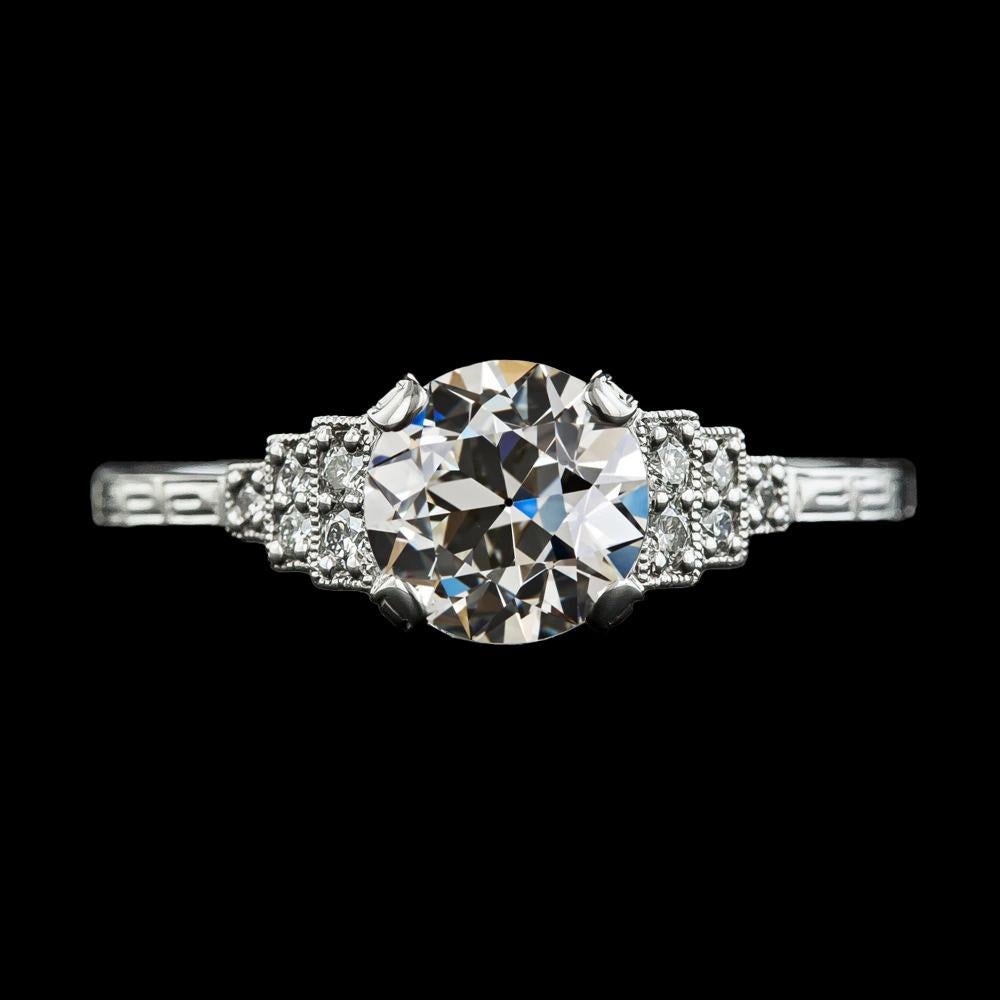 Anello Di Fidanzamento Con Genuino Diamante Europeo Antico Rotondo Da 3 Carati In Oro Bianco