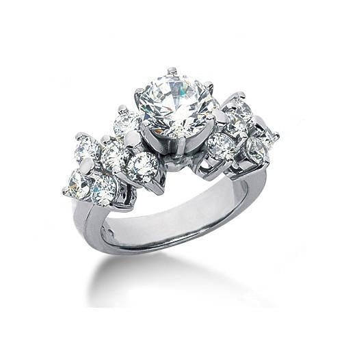 Anello Di Fidanzamento Con Genuino Diamante In Oro Bianco 14K 3.30 Carati Nuovo