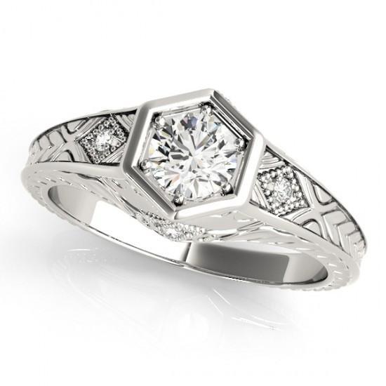 Anello Di Fidanzamento Con Genuino Diamante Inciso Stile Antico 1.50 Carati WG 14K