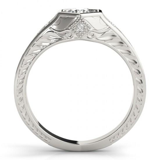 Anello Di Fidanzamento Con Genuino Diamante Inciso Stile Antico 1.50 Carati WG 14K