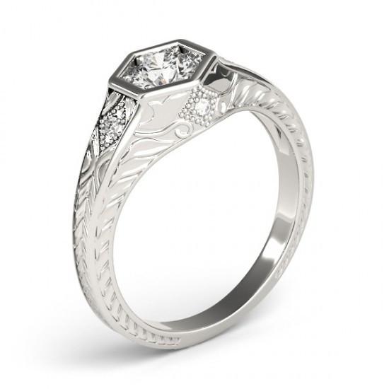 Anello Di Fidanzamento Con Genuino Diamante Inciso Stile Antico 1.50 Carati WG 14K