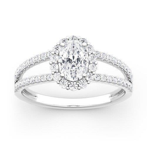 Anello Di Fidanzamento Con Genuino Diamante Ovale 3.10 Carati In Oro Bianco Gambo Diviso 14K