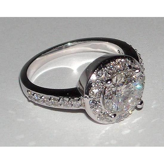 Anello Di Fidanzamento Con Genuino Diamante Rotondo Da 2,5 Ct Con Montatura A Pavé Di Oro Bianco 14K