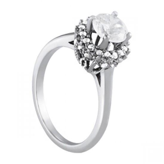 Anello Di Fidanzamento Con Genuino Diamante Rotondo Fantasia 1.25 Carati Con Montatura A Griffe WG 14K