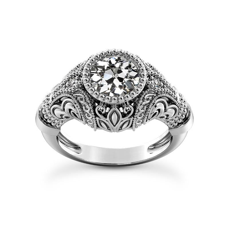 Anello Di Fidanzamento Con Genuino Diamante Taglio Antico Rotondo Stile Vintage 1,75 Carati