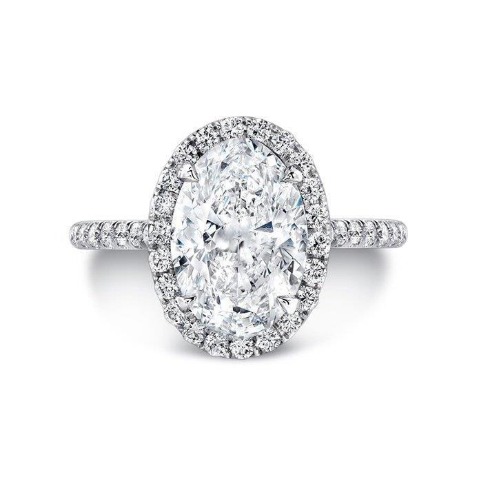 Anello Di Fidanzamento Con Genuino Diamanti Halo Taglio Ovale 5.01 Carati Oro Bianco 14K