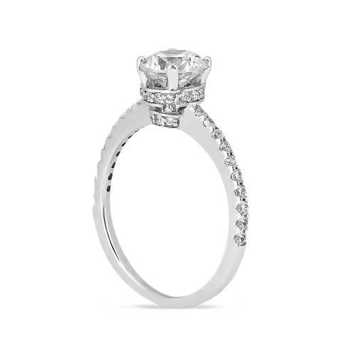Anello Di Fidanzamento Con Genuino Diamanti Tondi In Oro Bianco 14K Con Accenti 2.69 Carati