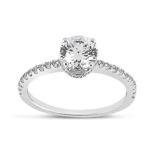 Anello Di Fidanzamento Con Genuino Diamanti Tondi In Oro Bianco 14K Con Accenti 2.69 Carati