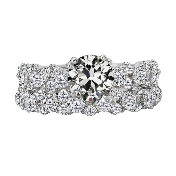 Anello Di Fidanzamento Con Naturale Diamante A Grappolo Incastonato Vecchio Minatore In Oro 14K 6 Carati