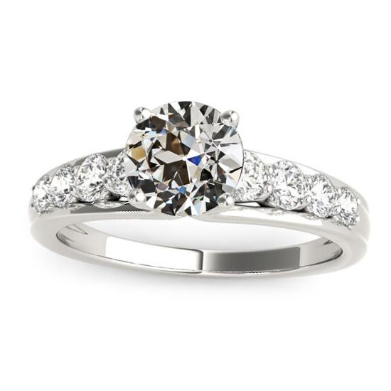 Anello Di Fidanzamento Con Naturale Diamante A Taglio Antico Incastonato In Oro 14K 4 Carati