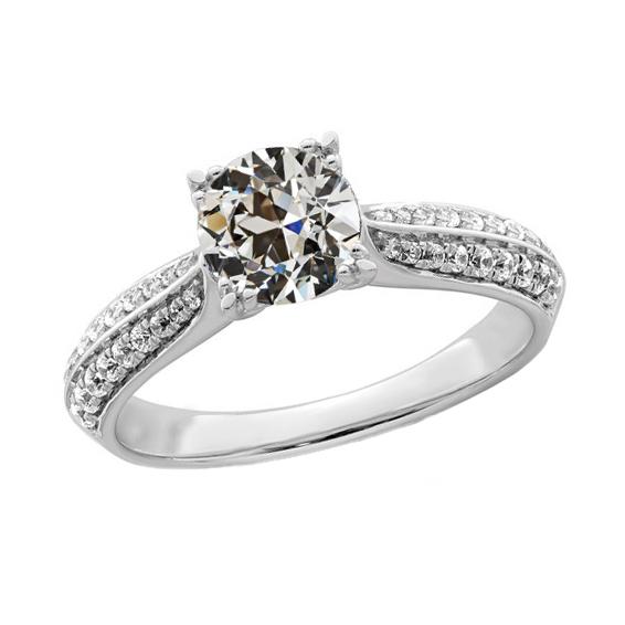 Anello Di Fidanzamento Con Naturale Diamante A Taglio Antico Rotondo In Oro 14K, 3,50 Carati